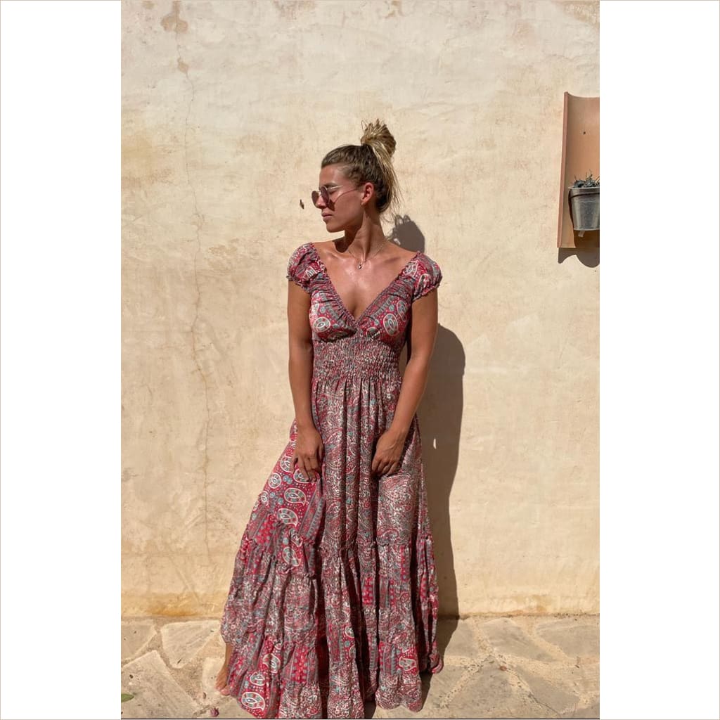 Boho Kleid Red 1 - Bekleidung & Accessoires